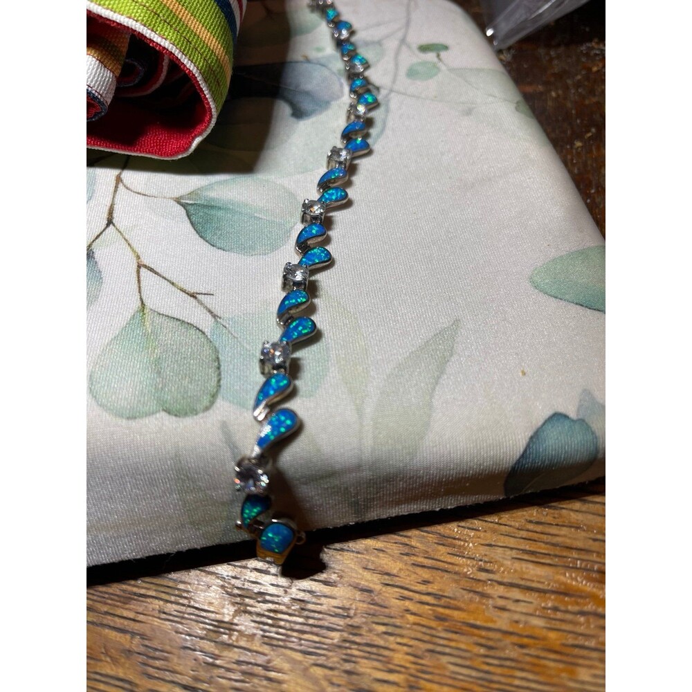 Sterling and stunning blue fire opal/CZ Bracelet